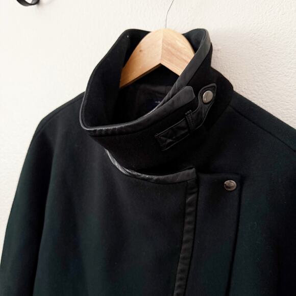 MADEWELL | Green Black City Grid Cocoon Coat Faux Leather Trim Wool Zip | 12 - Picture 6 of 9